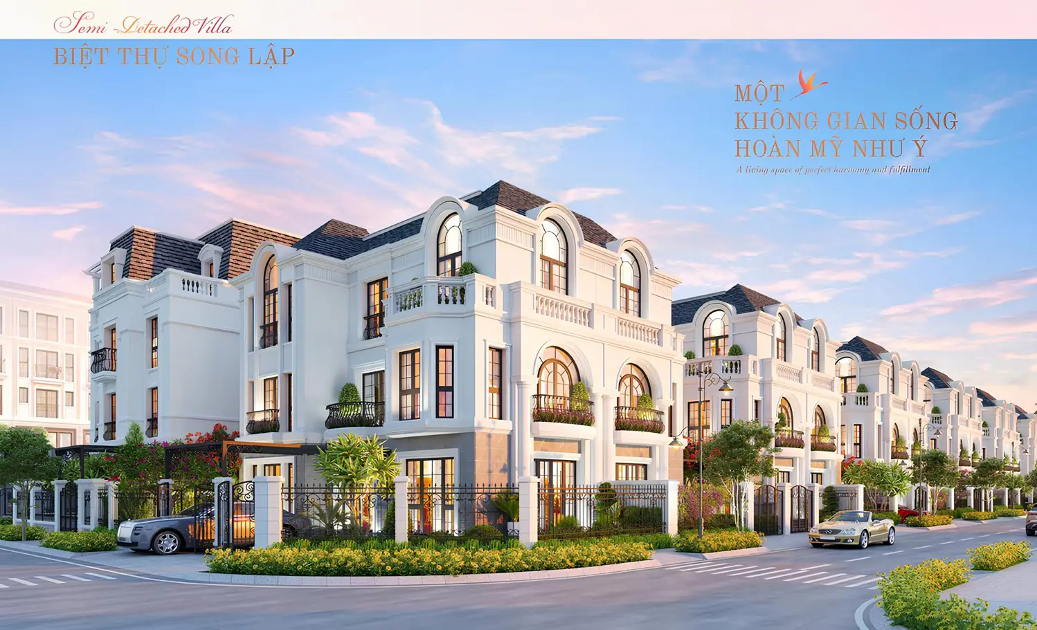 Phối cảnh biệt thự song lập diện tích 13x20 xây sẵn 3 tầng